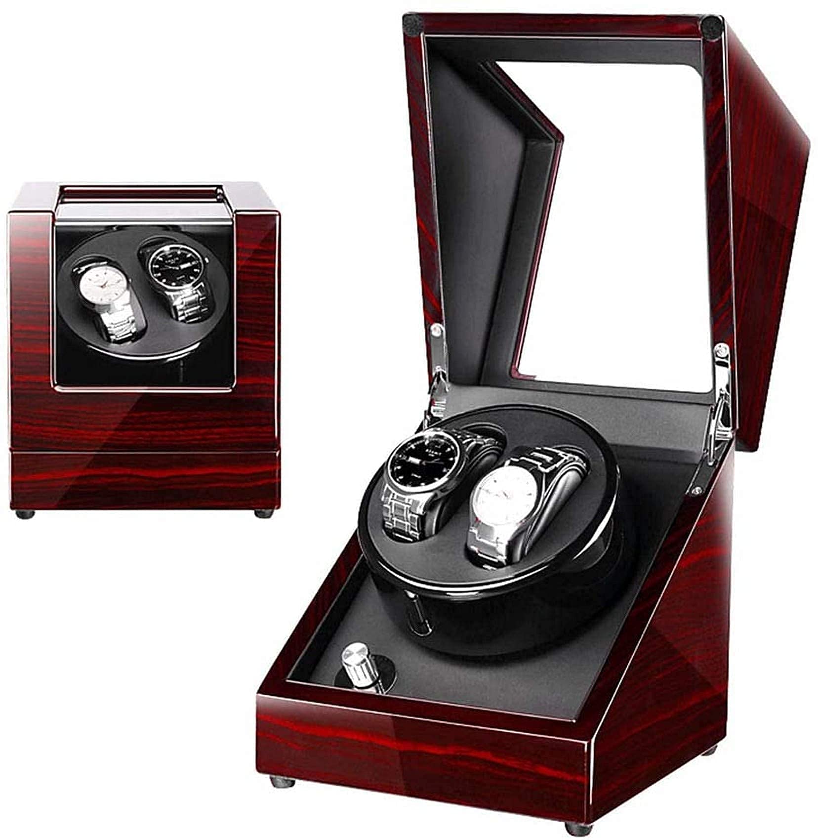 OLSKFUH Automatic Watch Winder Box Double Automatic Watch Winder With 5 Rotation Modes And Quiet Motor Wristwatch Winding Box Storage Case Piano Paint Great Gift_White Watch Wind,Red_black