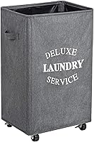 Vista 8 de WOWLIVE Cesta grande de lavandería con ruedas de 90 l plegable, cesta alta de lavandería con asa plegable, cesta rectangular para ropa sucia