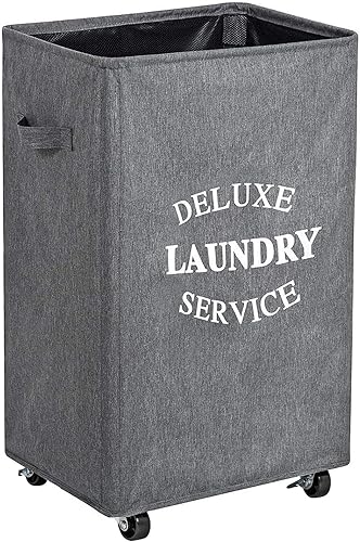Miniatura 7 de WOWLIVE Cesta grande para ropa sucia con ruedas de 90 litros, plegable, con asa, plegable, organizador de almacenamiento de ropa sucia, cestas