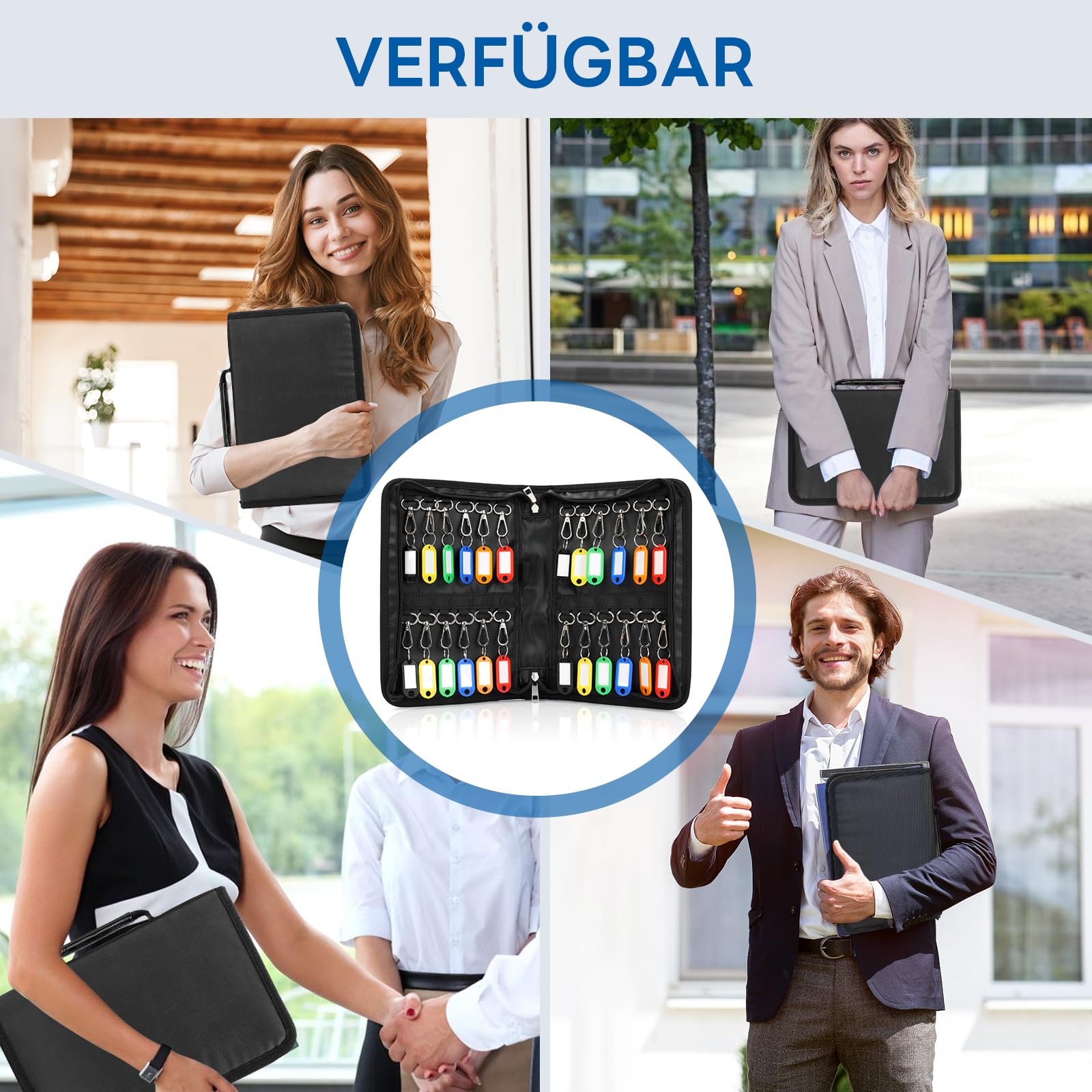 AstraLoom Schlüsselschrank Schlüsselkasten für 24 Haken & Anhänger,Schlüsseletui mit Reißverschluss,Tragbares, für Schule, Büro, Immobilienagentur, Hotel – Schwarz Matt