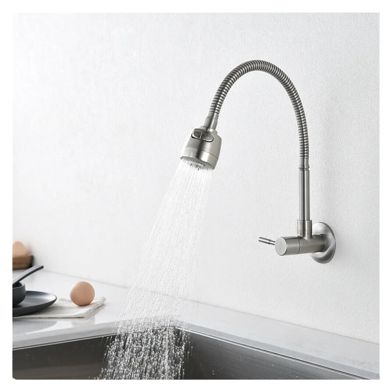 Robinet eau froide mural flexible cuisine monotrou évier acier inoxydable pas cher