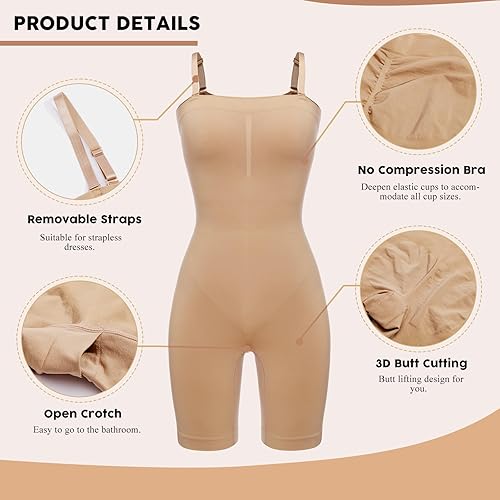 Miniatura 2 de JOYSHAPER Body moldeador con control de abdomen para mujer, sin costuras, moldeador de cuerpo completo, faja moldeadora de compresión a medio muslo