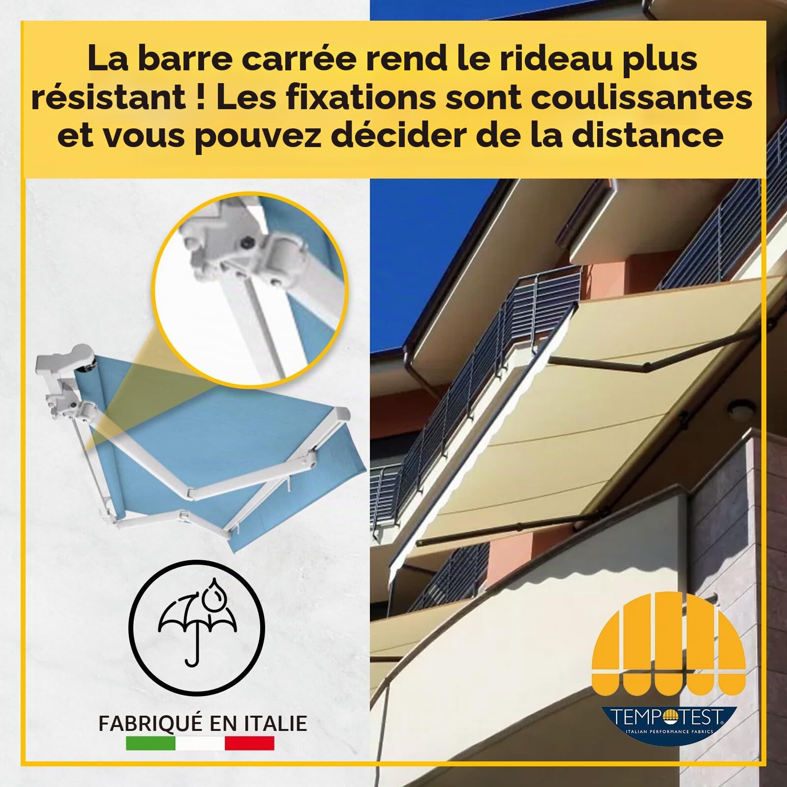 TENDEEVOLUTION Store Banne Extérieur à Banne Rétractable et Barre de Renfort carrée, Personnalisable, Motorisé ou Manuel. Store Exterieur avec Tissu Acrylique Tempotest ou PVC (L. 390 cm X P. 160 cm)