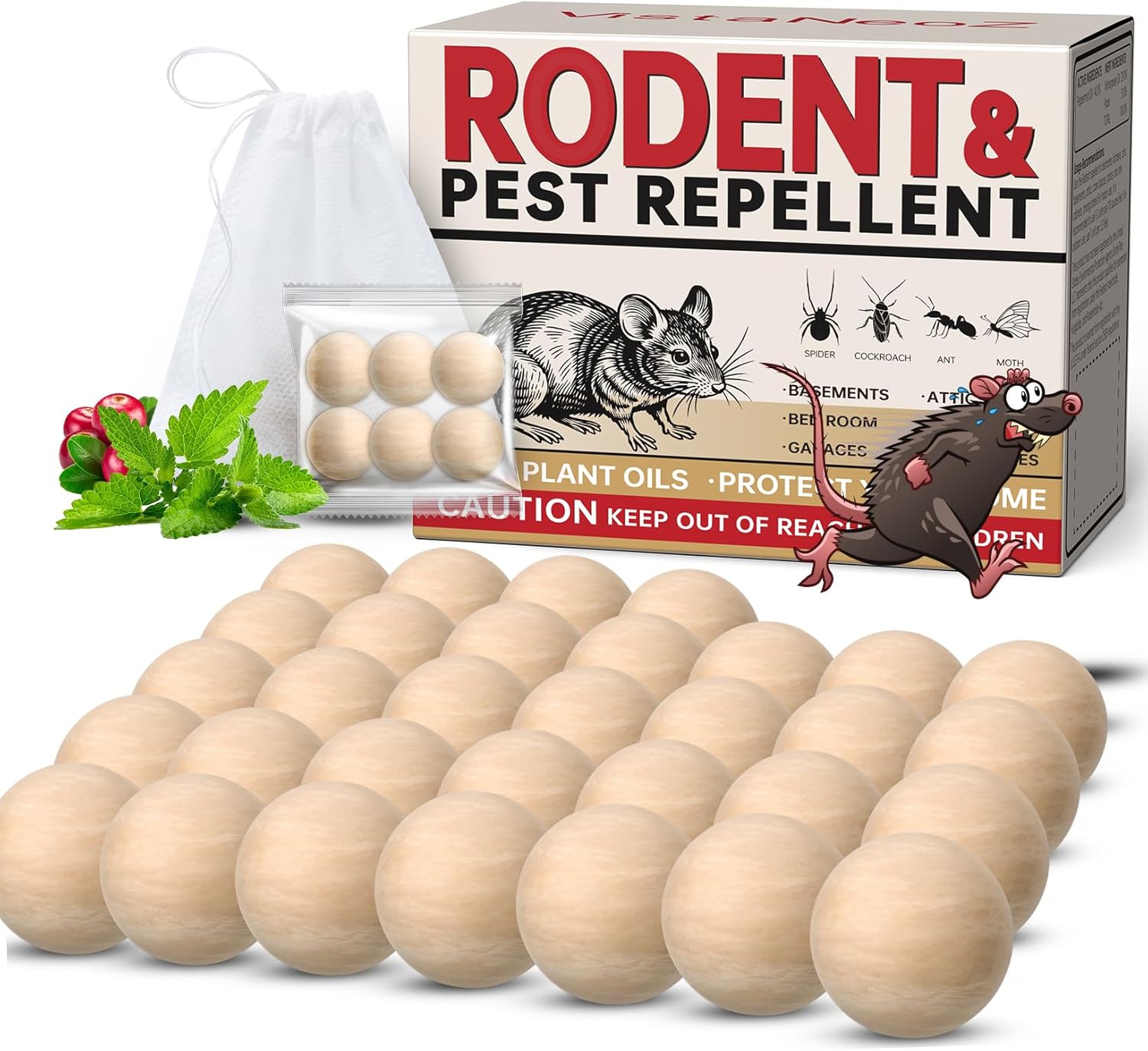 Rodent Repellent Indoor 35 Balls – Natural Peppermint Mouse Repellent, Mice Repellent Deterrent for Outdoor Use, Rodent Repellent Indoor for Home, Garage, Car & RV
