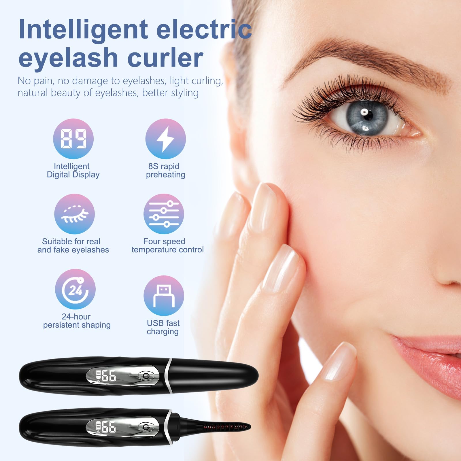Rizador Pestañas, Rizador Pestañas Electrico, Heated Eyelash Curler, Control Preciso de Temperatura, Calentamiento Rápido, Potencia Inteligente Off, Uso Rápido y Sencillo