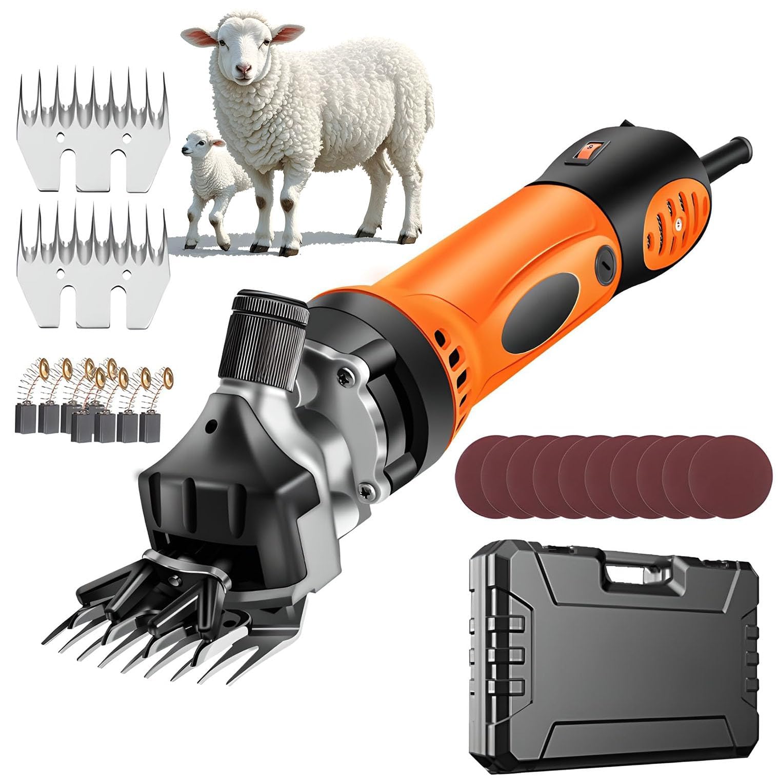 Cesoie elettriche per pecore, tosatrici professionali da 1400 W con 2 pezzi 9 lame a denti dritti e 10 fogli adesivi, per pecore, capre e bestiame
