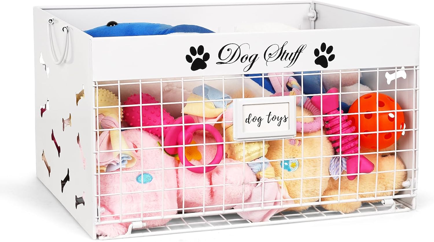 Dog Toy Basket - Large Dog Toy Box with Handles and Label Position Design for Living Room, Metal Dog Toy Bin Storage for Dogs Chew Pets Toys, Blankets, Clothes, Food (Black)