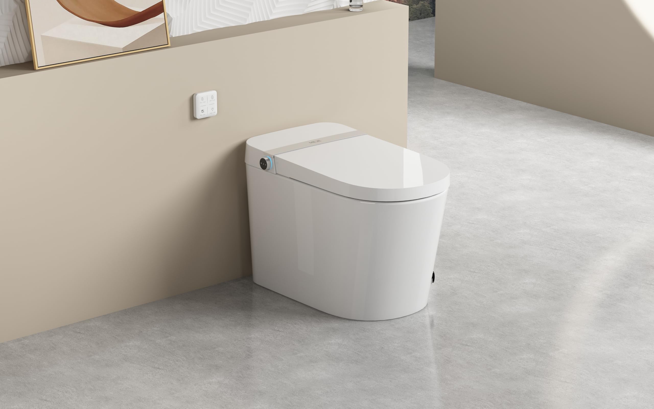 MEJE Inodoro automático inteligente con asiento de inodoro con calefacción, doble descarga integrada, drenaje de pared, lavado de pies, calefacción de asiento, mando a distancia, luz nocturna, color