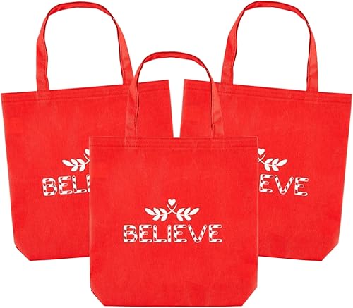 Needzo Christmas Believe - Bolsa de mano, bolsas cristianas religiosas rojas, reutilizables para comestibles y paquetes de regalo navideños, paquete