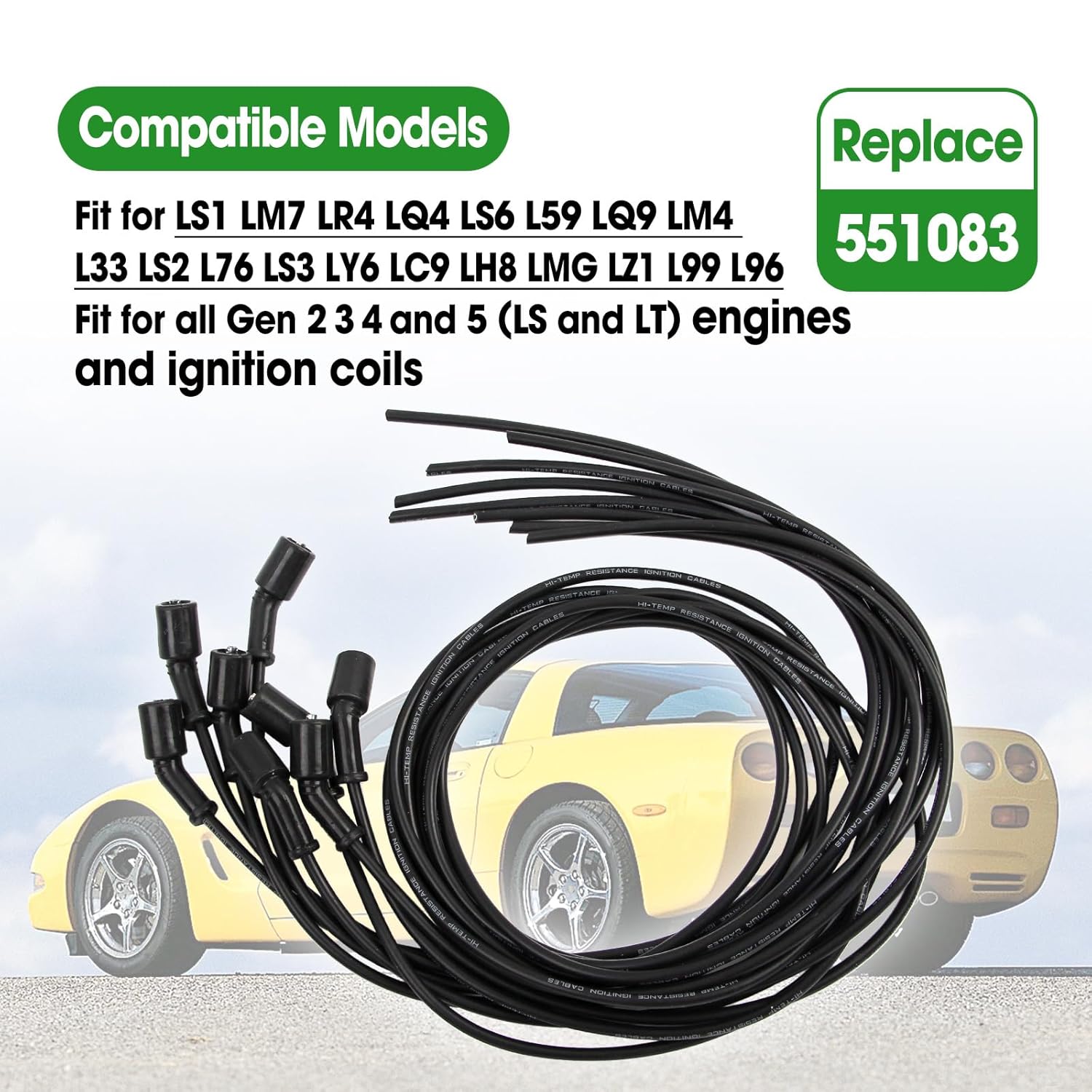5 Ft Spark Plug Wire Set Replace 551083 Fit for LS1 LS2 LS3 LQ4 LQ9 LM7 LM4 LS6 LC9 LY6 LH8 LMG L99 5.3 5.7 6.0 6.2L Engines Remote Coil Spiral, with Straight 90 135 Degree Boots, 8 Set