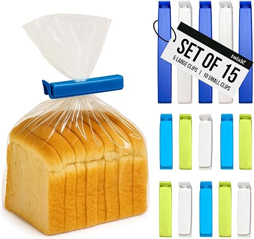 LINDEN SWEDEN Twixit! Juego de 15 clips para bolsa, mantiene los alimentos frescos, evita derrames, ideal para almacenamiento y organización, apto