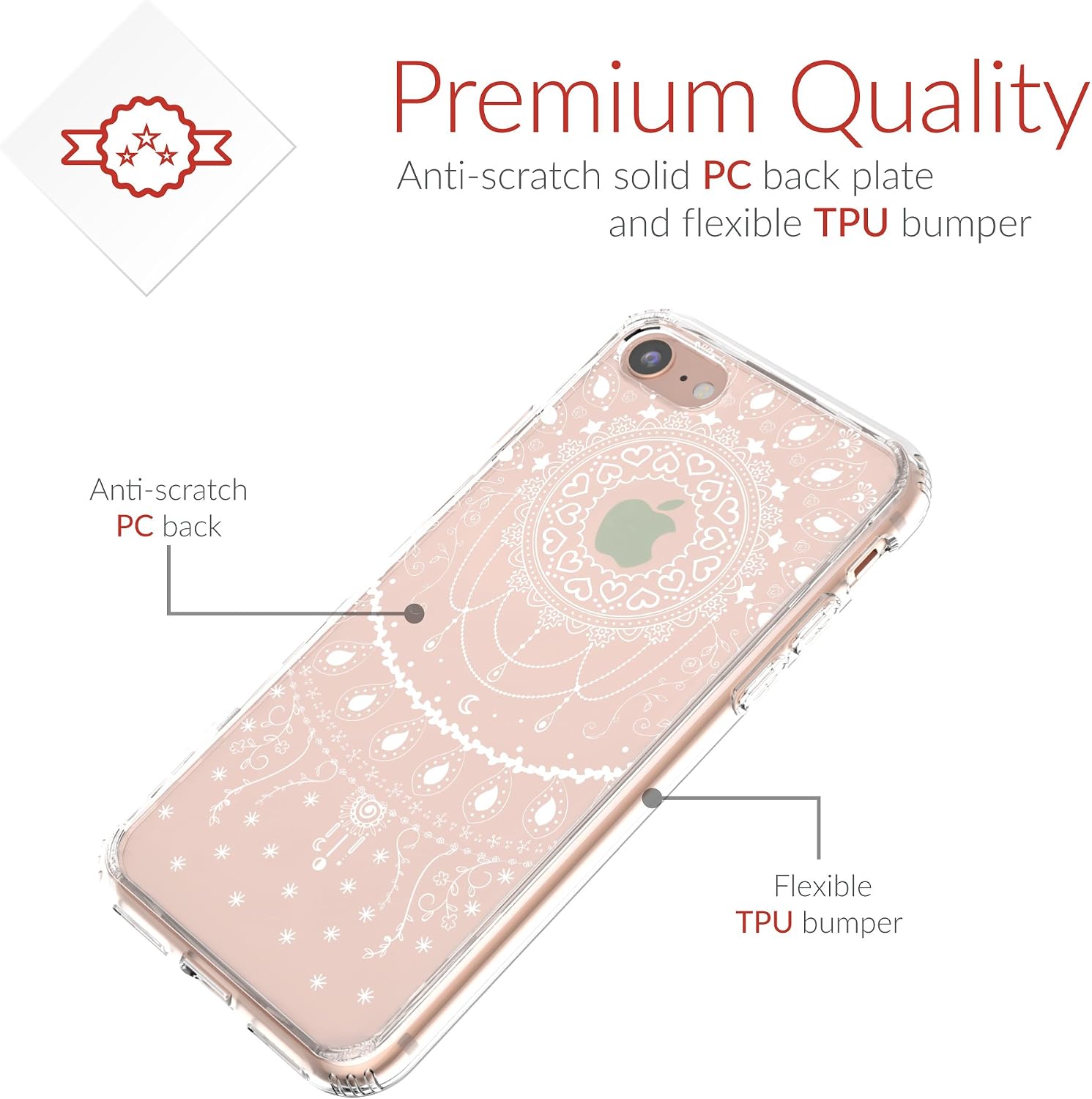 Crave iPhone 7 Case, Clear Guard Protection Case for Apple iPhone 7 (4.7 inch) - Henna Lace Edition