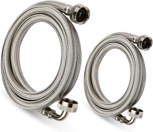 Niikappu Washing Machine Hoses 5ft, 2 Pack Braided Stainless Steel Washer Hoses with 90 Degree Elbow, Hot and Cold Washer Supply Line, Universal Flexible Laundry Machine Hose for All Washing Machine