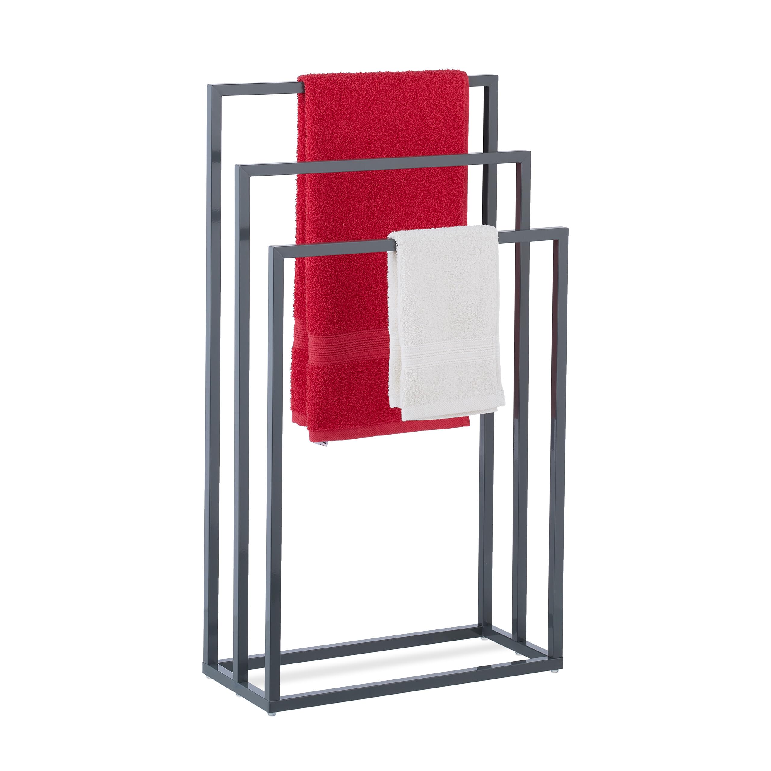 Relaxdays Piantana Portasciugamani, Autoportante con 3 Bracci, Acciaio, Appendi Asciugamani HLP 83x46x21 cm, Antracite