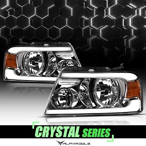 Miniatura 10 de Alpha Owls 8711378 Projector Headlights With Switchback Sequential LED Bar & Startup Light - Black Amber Fits 2004-2008 Ford F150 / 2006-2008