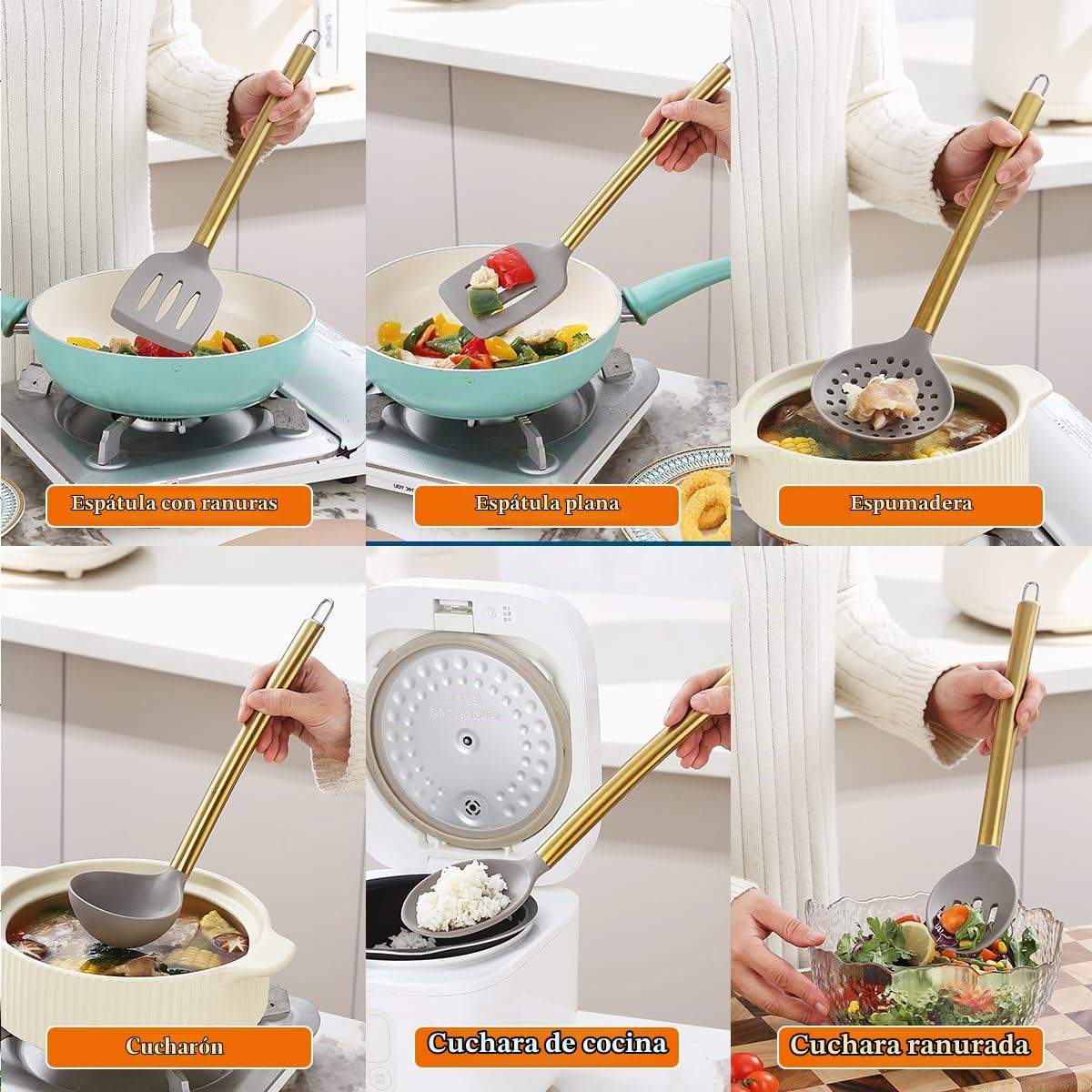 Juego de Utensilios de Cocina, Kyraton Juego de 38 Utensilios de Cocina de Silicona con Soporte para Utensilios, Juego de Espátulas y Cucharas, Gadgets de Cocina Antiadherentes,Aptos para Lavavajillas