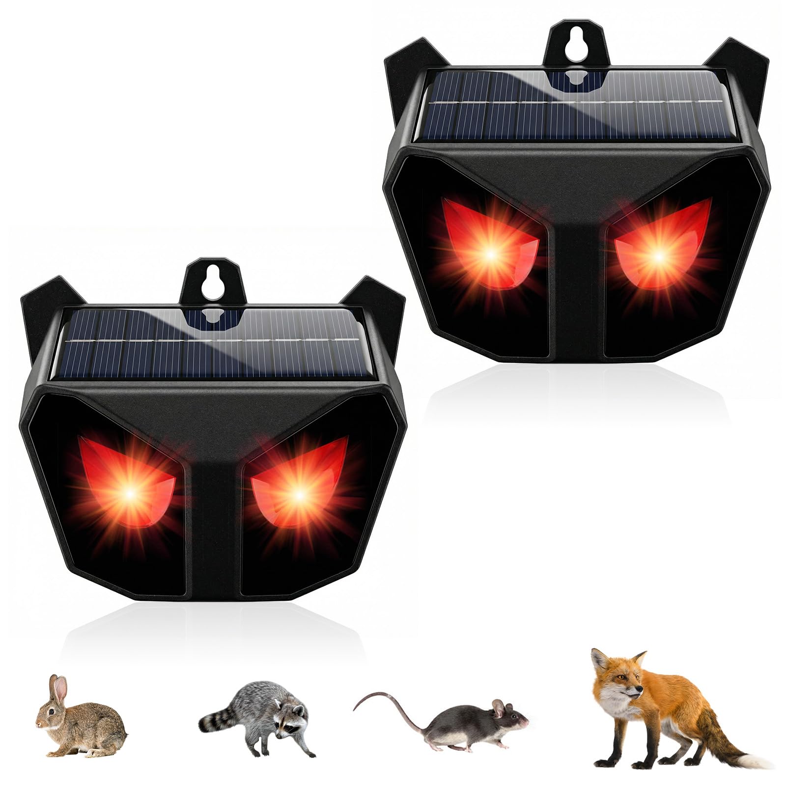 Ultrasonic Cat Repellent,2 Packs Solar Cat Deterrent, Fox Deterrents for Gardens UK with Two Red Flashing Lights, Solar Charging for Cats Dogs Foxes Birds Skunks for Courtyard,Vegetable Garden Orchard