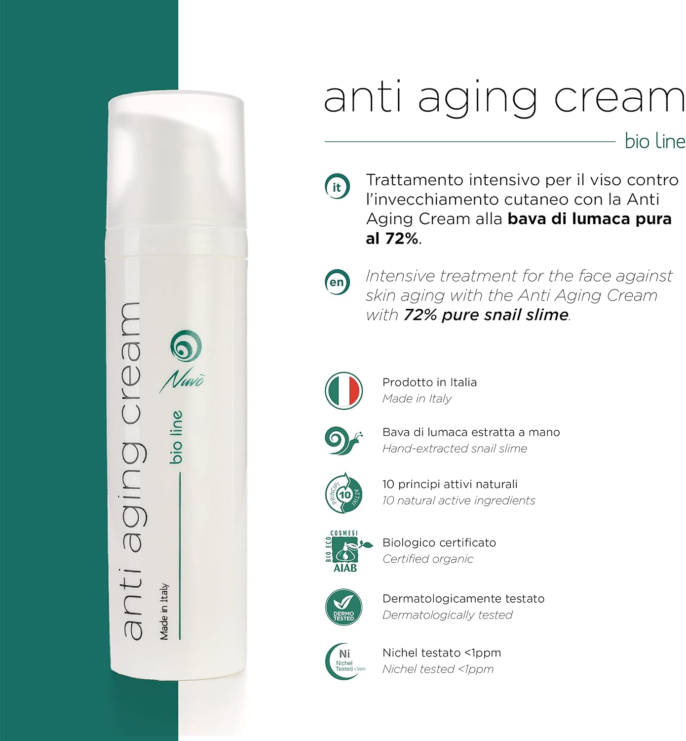 Nuvo', Snail Mucin, Anti Aging Face Cream with 72% Pure Snail Slime 75 g, for All Skin Types Certified Organic - Image 3