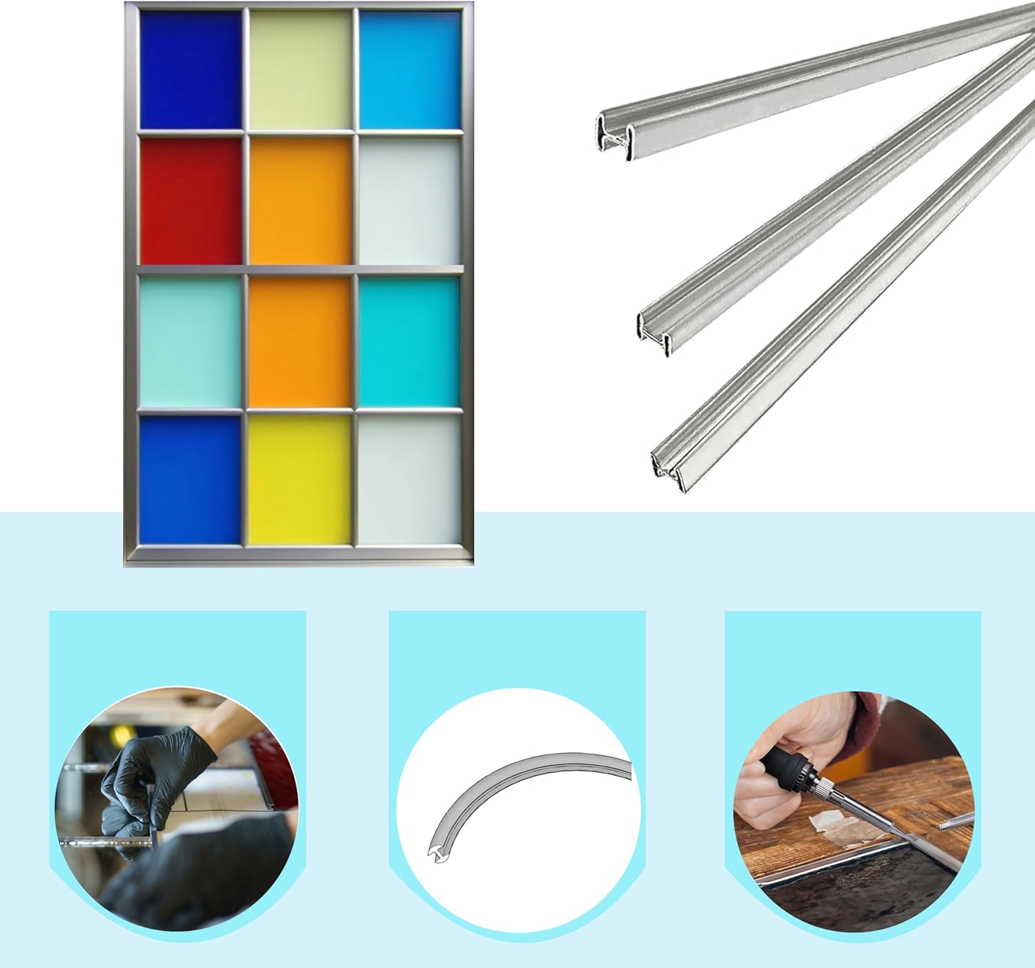 7/32" H Zinc Came for Stained Glass Projects, 24ft H-Channel Zinc Came, Flat, 3ft x 8 Strips