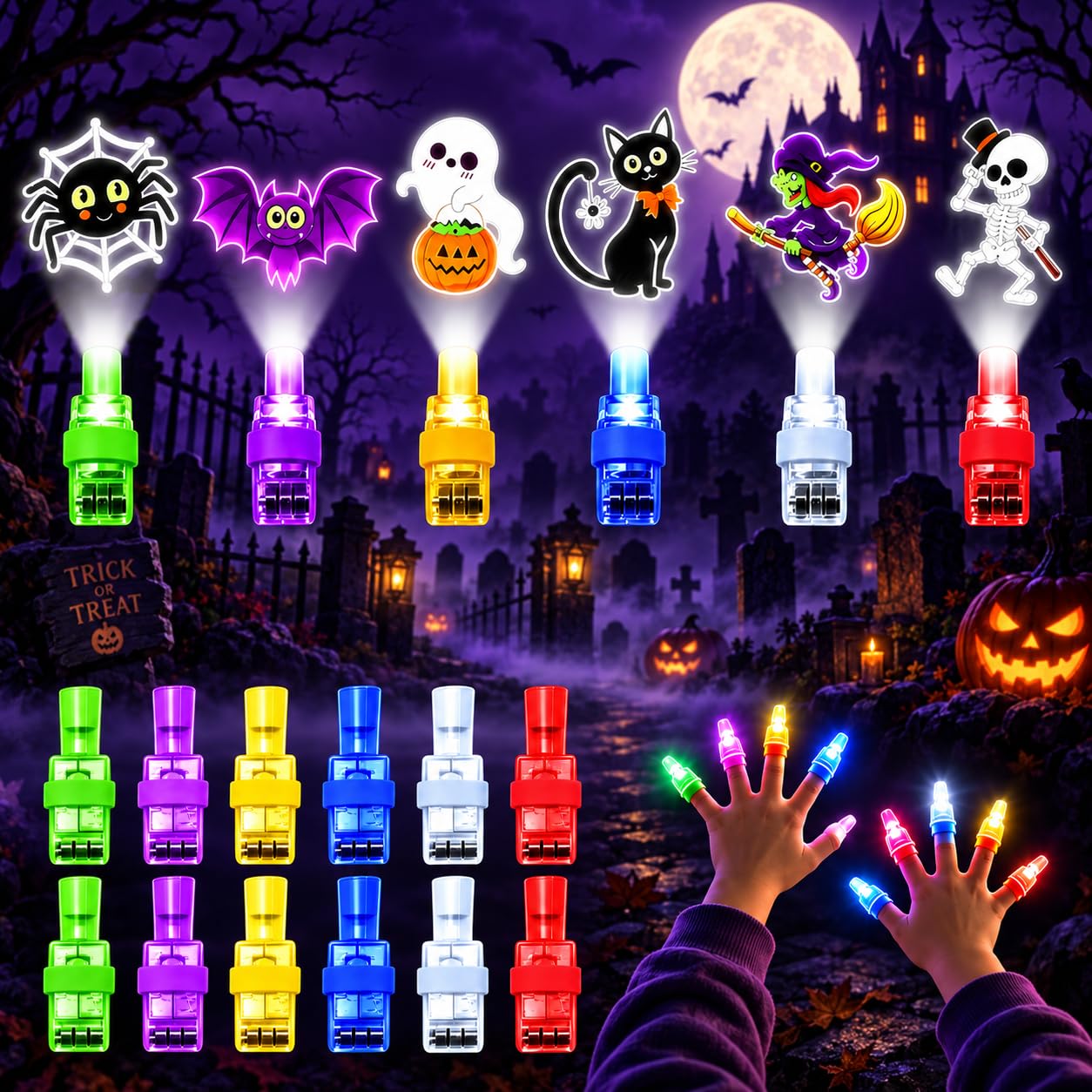 SHUZHENG Mini Colorful Led Finger Lights Halloween Projection,36 Pcs