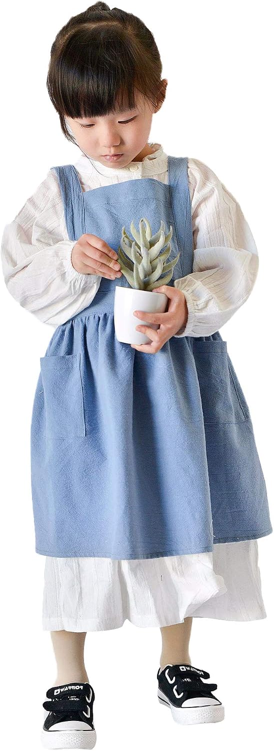 Children Cotton Apron Japanese Style Bib Home Clothes Painting Soft Comfort Pinafore Apron for Girls Boys