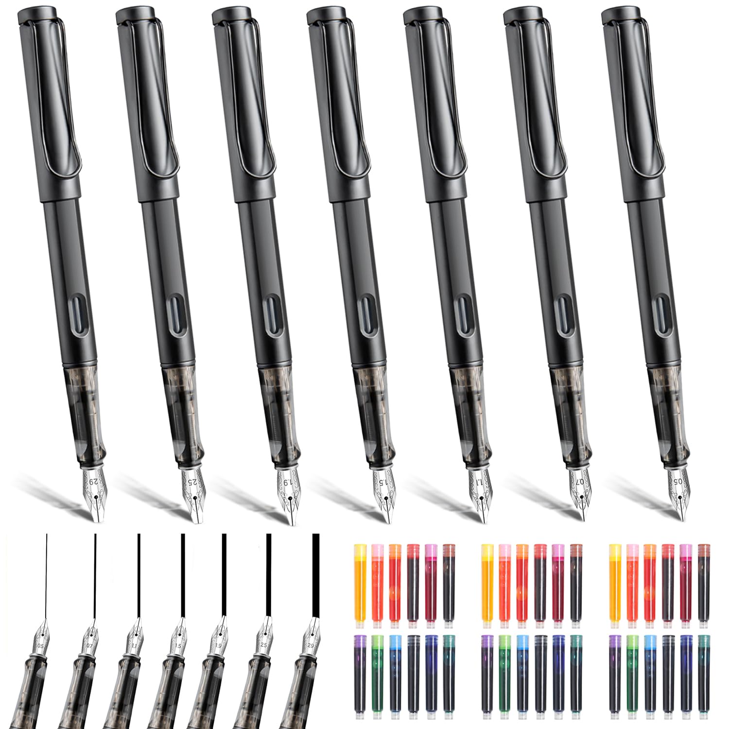 Demarsen Calligraphy Set 7 Calligraphy Pens with Different Nibs and 36 Colored Ink Cartridges Kit Calligraphy Pen Set for Beginners Writing Drawing for Greeting Card Signature