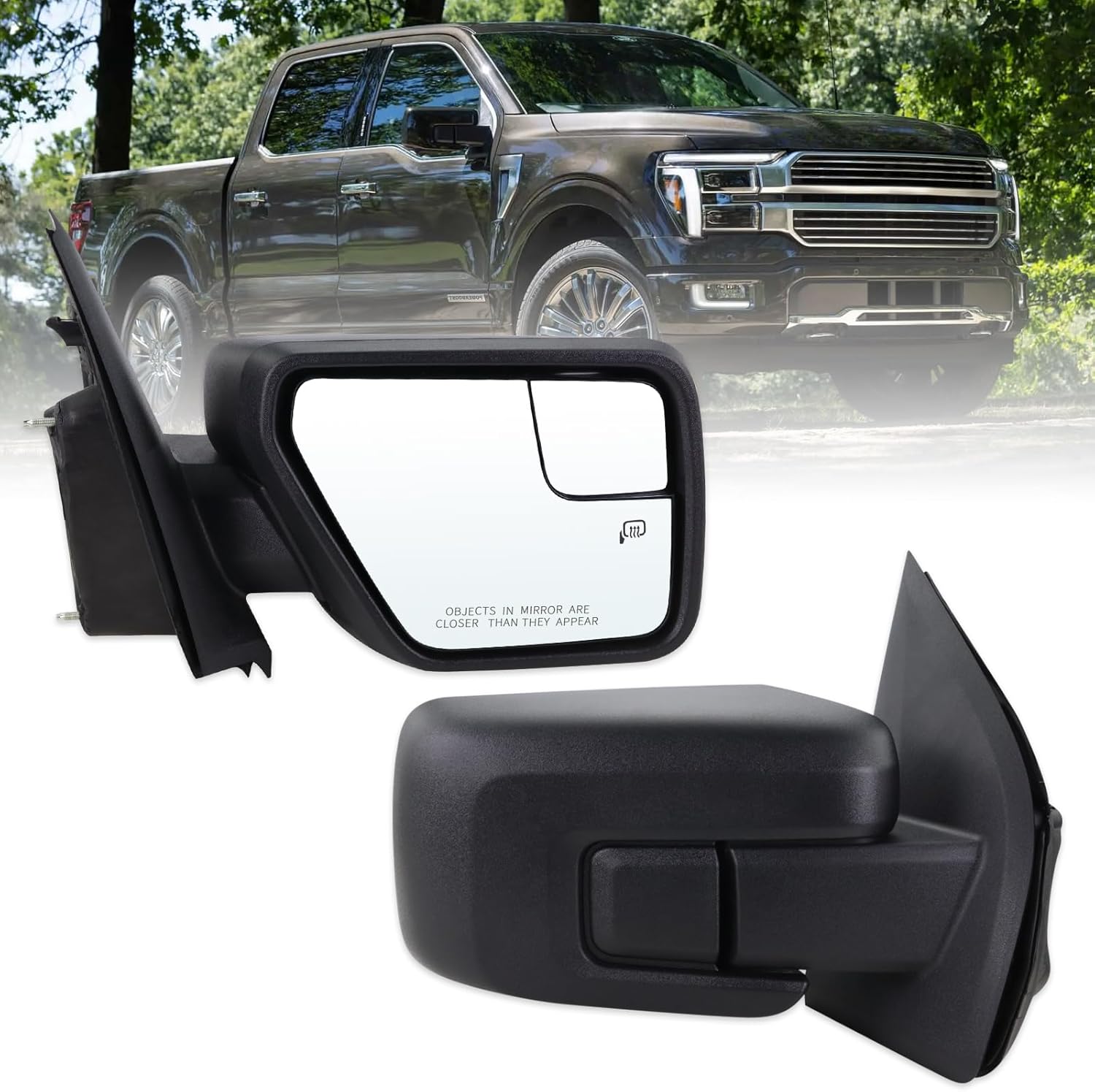 Right Passenger Side Door Mirror Compatible With 2021 2022 2023 2024 2025 Ford F150 With Power Glass Manual Folding Heated Temperature Sensors Matte Black Replace#ML3Z17682UA(7 Pins) R Matte Black-7Pins
