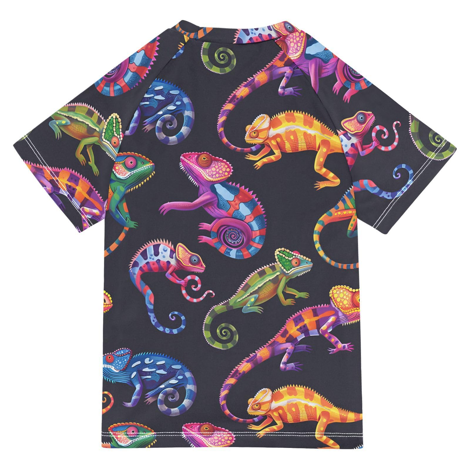 ALAZA Boys Swim Shirts Toddler Rash Guard Short Sleeve Rashguard Lizard Colorful UPF 50+ 11-12T