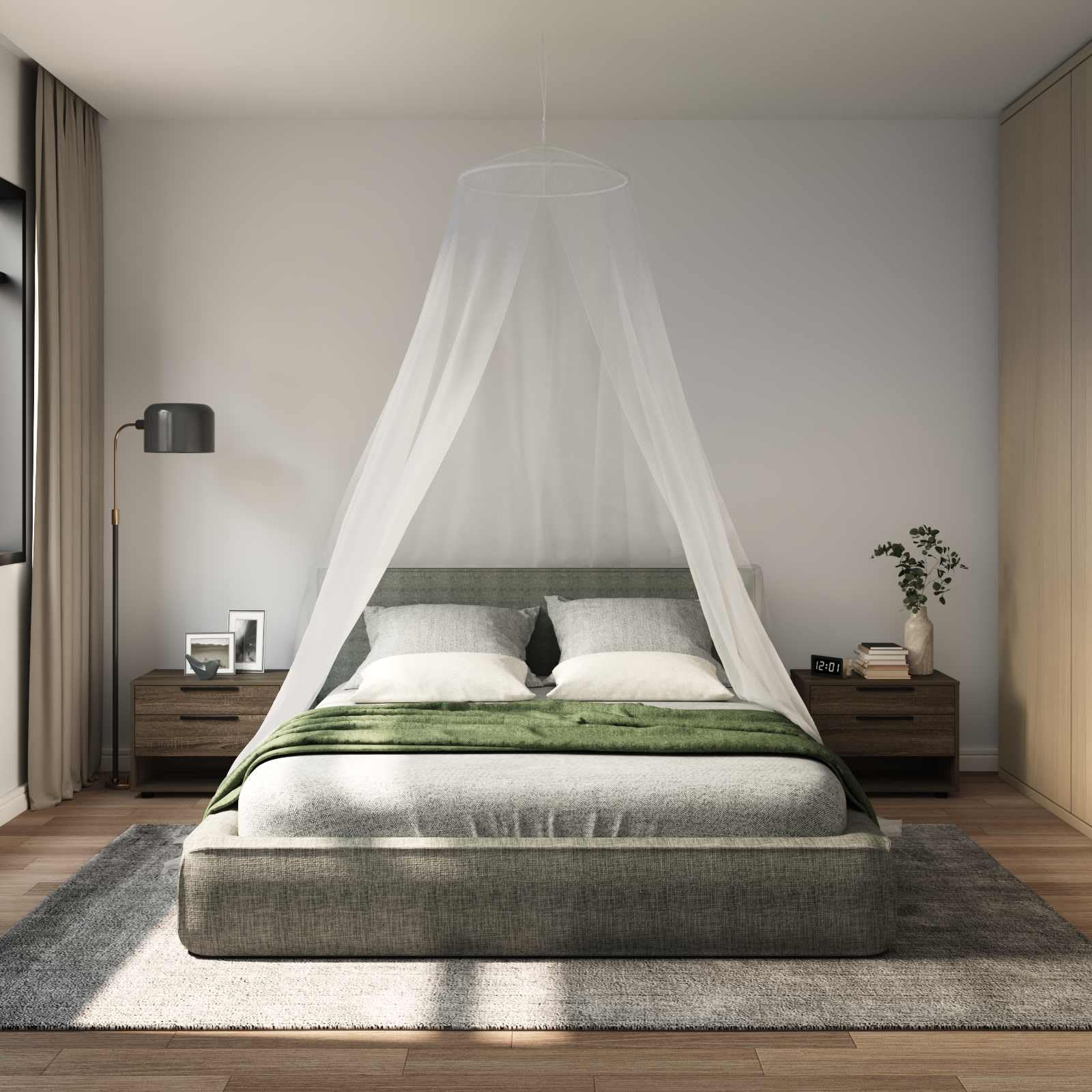 Moustiquaire pour lit en polyester 156 mailles Ø56 x 220 cm, lot de 3 pièces, maille fine pour lit double, idéale pour chambre à coucher, camping, extérieur et voyage