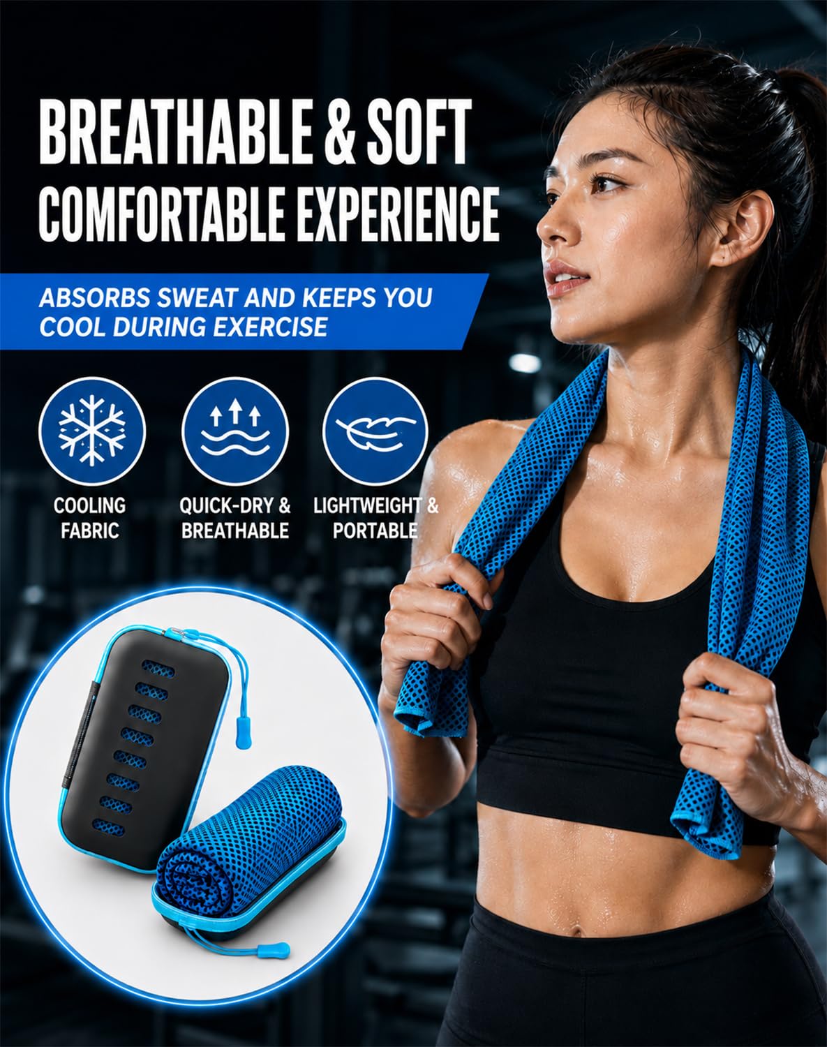 Asciugamano rinfrescante, in microfibra ad asciugatura rapida, per palestra, corsa, yoga, campeggio, 30 x 90 cm, confezione da 2 con custodia in EVA