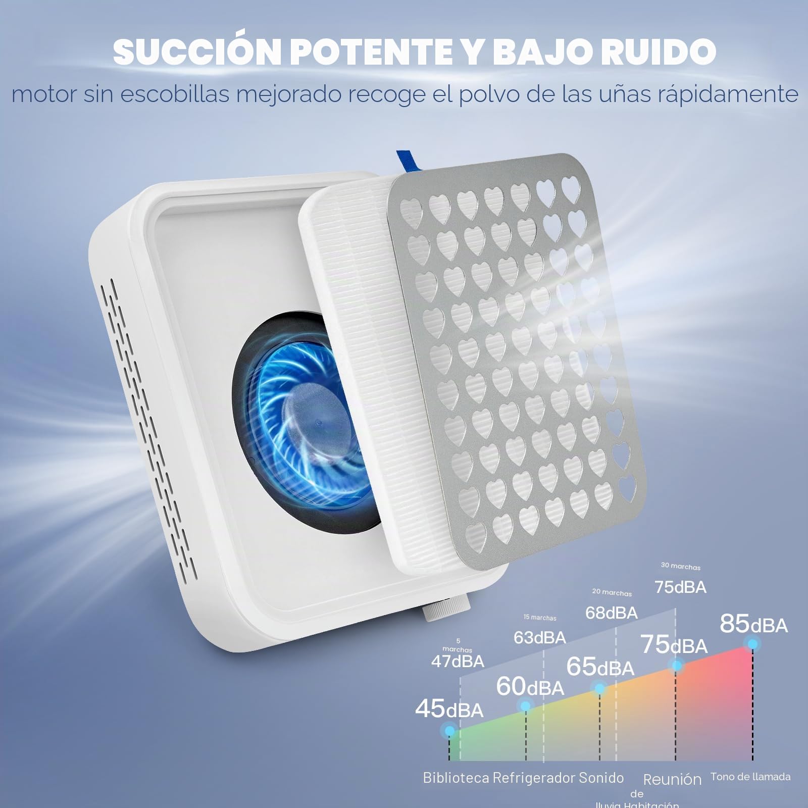 Madenia Recargable Aspirador de Uñas Profesional - 56W Inalámbrico Colector de Polvo Salón de Uñas con 2 Filtros Reutilizables y 1 Cepillo, Potente Extractor de Polvo para Uñas de Gel Acrílico