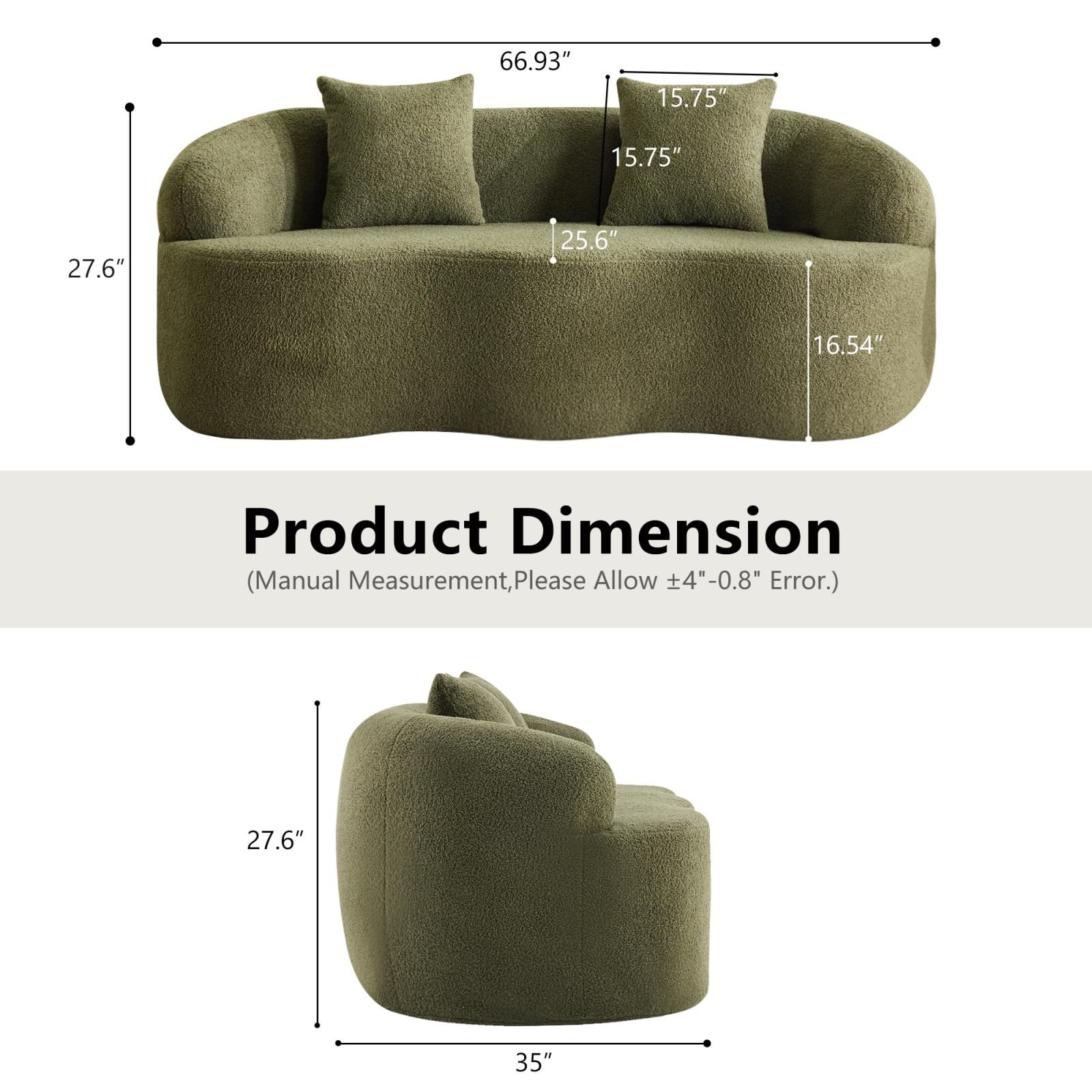 Sweiko 170 cm Canapé 2 Places Arc de Cercle avec 2 Coussins, sans Montage