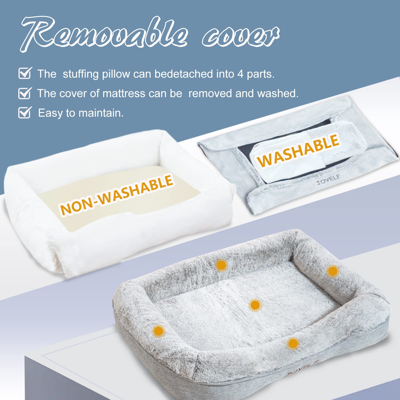 JOYELF Letto per cani in memory foam Piccolo letto ortopedico per animali domestici con rivestimento lavabile, design a tappetino indipendente con fodera impermeabile gratuita