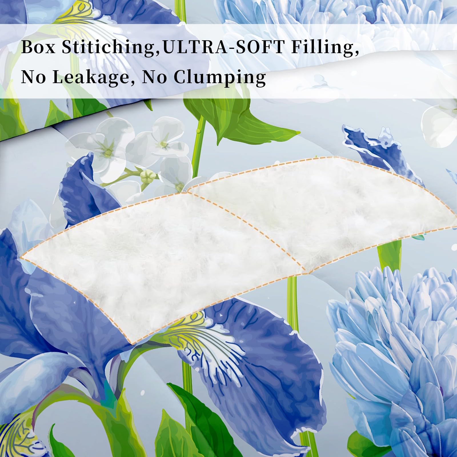Iris Blumenmuster Bettdecke Ohne Bezug - Pflanzen Blumen Bettdecke 200x220 mit 2 Kissenbezug 80x80 cm - Waschbare Bettdecken Weich für 4 Jahreszeiten Duvet mit Reißverschluss