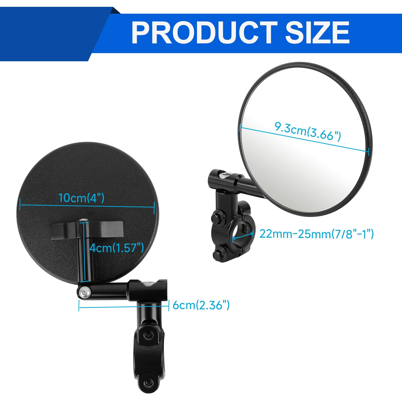 DREAMIZER Rétroviseur de guidon de moto 7/8" 22mm, E24 Homologués rétroviseur de guidon de moto, rétroviseur latéral de moto rond rotatif à 180° compatible avec Dirt Bike Enduro ATV Quad