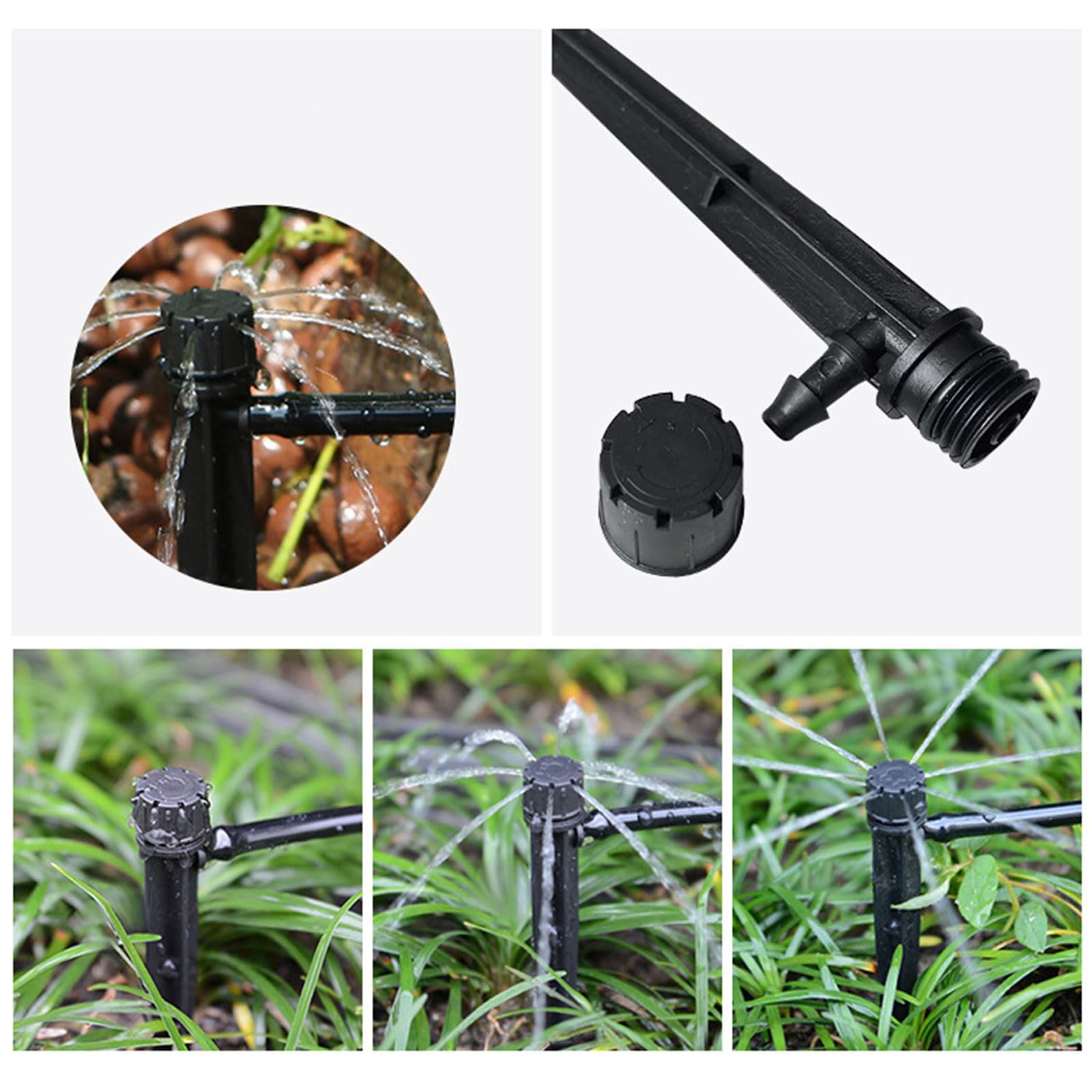 100 focos de riego por goteo, flujo ajustable, gotero de riego con estaca para flujo de agua, cabezal rociador, flujo de agua ajustable, gotero de ahorro de agua