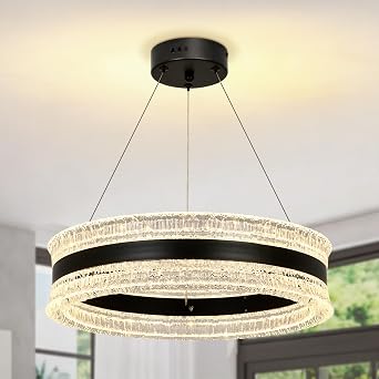 Modern LED Chandelier Black Round Pendant Light with Adjustable Dimmable Pendant Lamp with 1 Ring for Living Room Dining Room Bedroom Kitchen 40cm [Energy Class A]