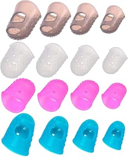 KEWAYO 16Pcs Guitar Fingertip Protectors, 4 Sizes and 4 Colors Silicone Fingertip Guard Guitar Fingerstall for Beginner Playing Ukulele Electric Guitar