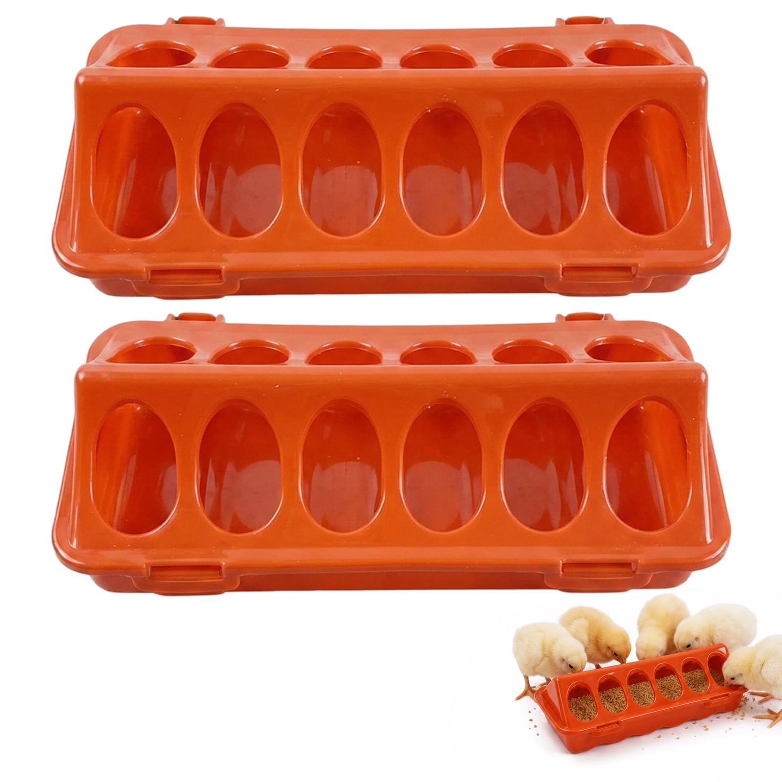 Chicken Feeder, Chick Feeder and Drinker, Two Long Feeding Troughs for Brooder Box and Backyard Farm, Suitable for Quail and Pigeon, Compact Size 20 x 9 x 5 cm
