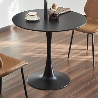 Hansweld 31.5" Round Tulip Dining Table - Mid-Century Modern Black Pedestal Bistro Table for Kitchen, Small Apartments & Cafe