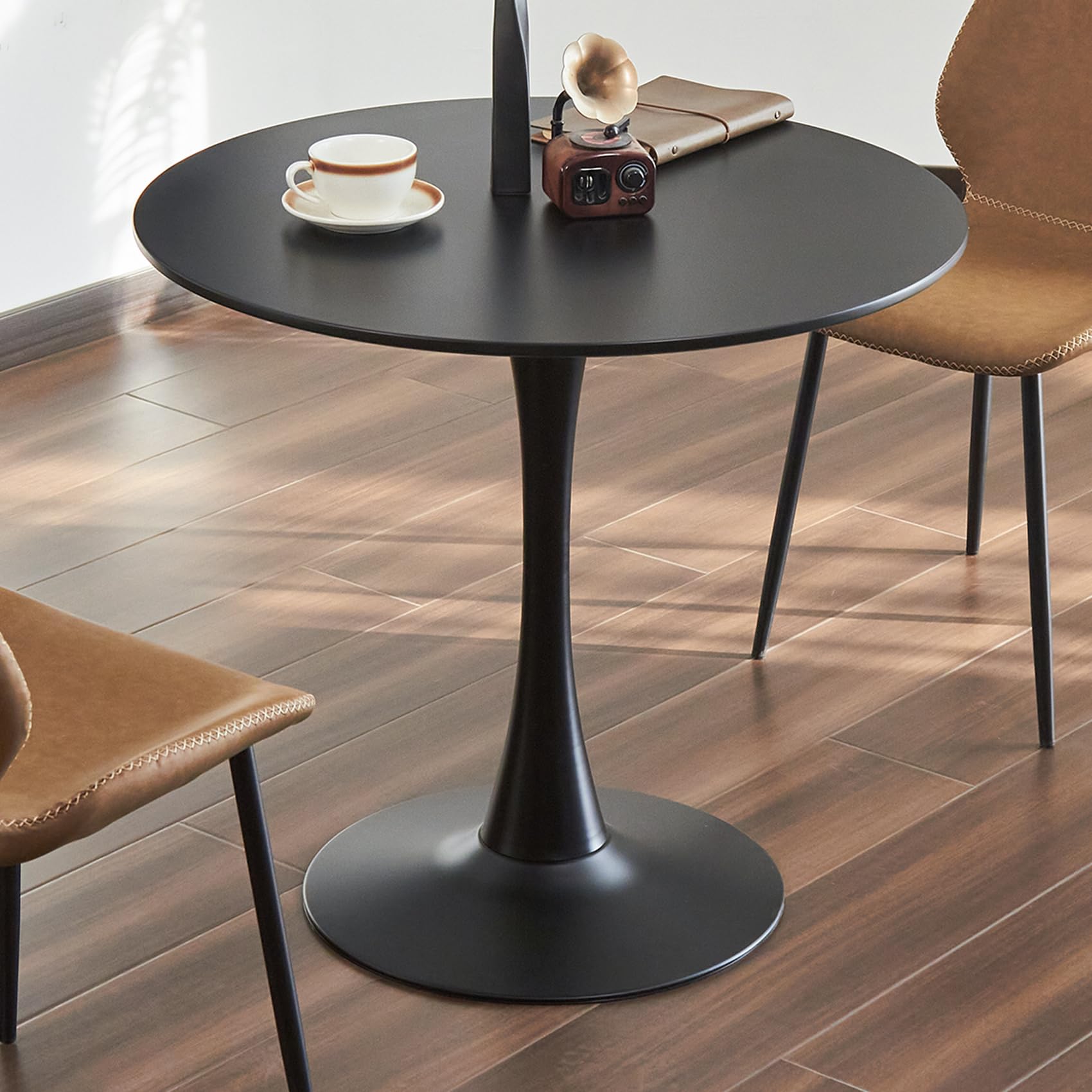 round dining table 31534 circle tulip table with thickened tabletop amp metal pedestal mid century modern bistro table for kitchen small places living room cafe black