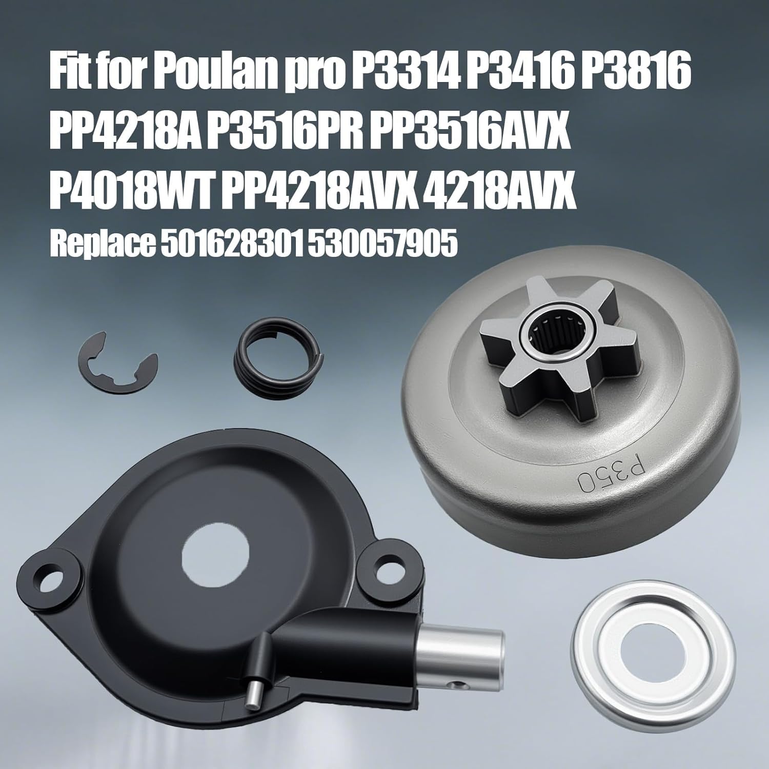3/8 6T Sprocket Clutch Drum Kit Fit for Poulan Pro P3314 P3416 P3816 PP4218A P3516PR PP3516AVX P4018WT PP4218AVX 4218AVX, Chainsaw Maintenance Replace 501628301 530057905