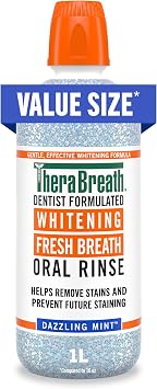 TheraBreath Whitening Mouthwash, Dazzling Mint, 1 Liter | Dentist Formulated, Alcohol Free, Teeth Whitening