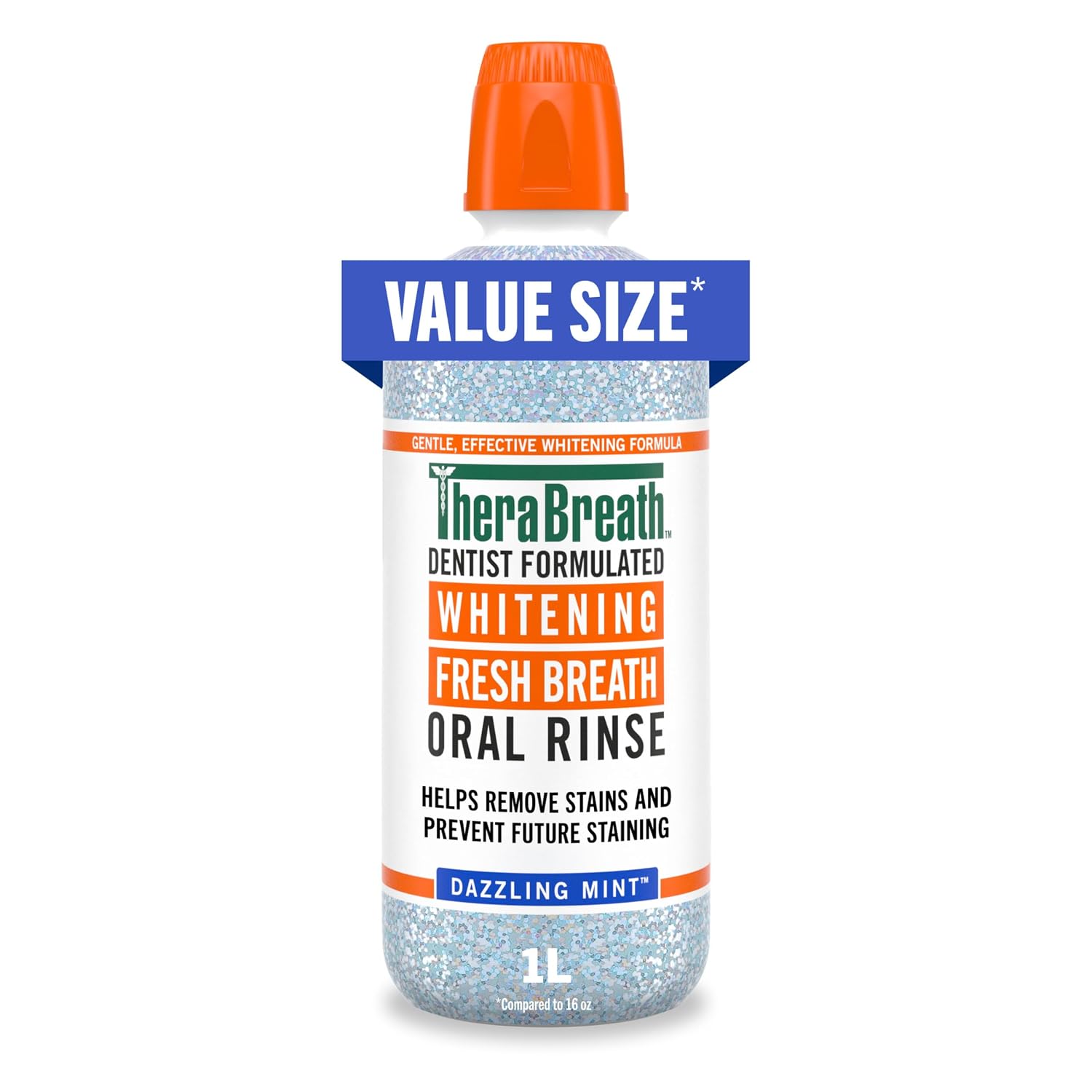 TheraBreath Whitening Mouthwash, Dazzling Mint, Dentist Formulated, 1 Liter
