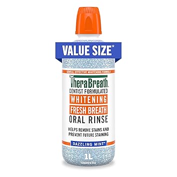 TheraBreath Whitening Mouthwash, Dazzling Mint, Dentist Formulated, 1 Liter