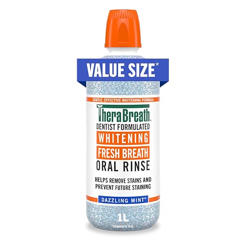 TheraBreath Whitening Mouthwash, Dazzling Mint, Dentist Formulated, 1 Liter