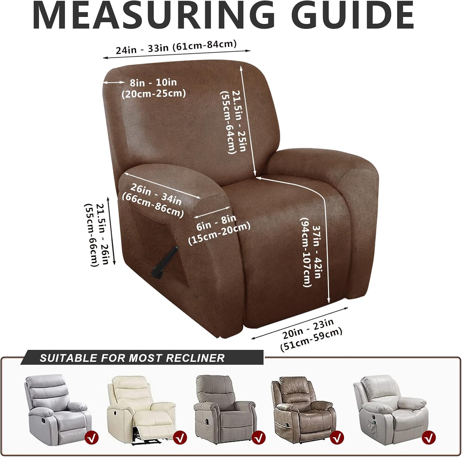 ANARACHON Recliner Chair Covers Leather Like, 4 Pieces Lazy Boy Recliner Cover, Furniture Protector - Washable Soft Sofa Slipcover for Pets Kids (Brown)