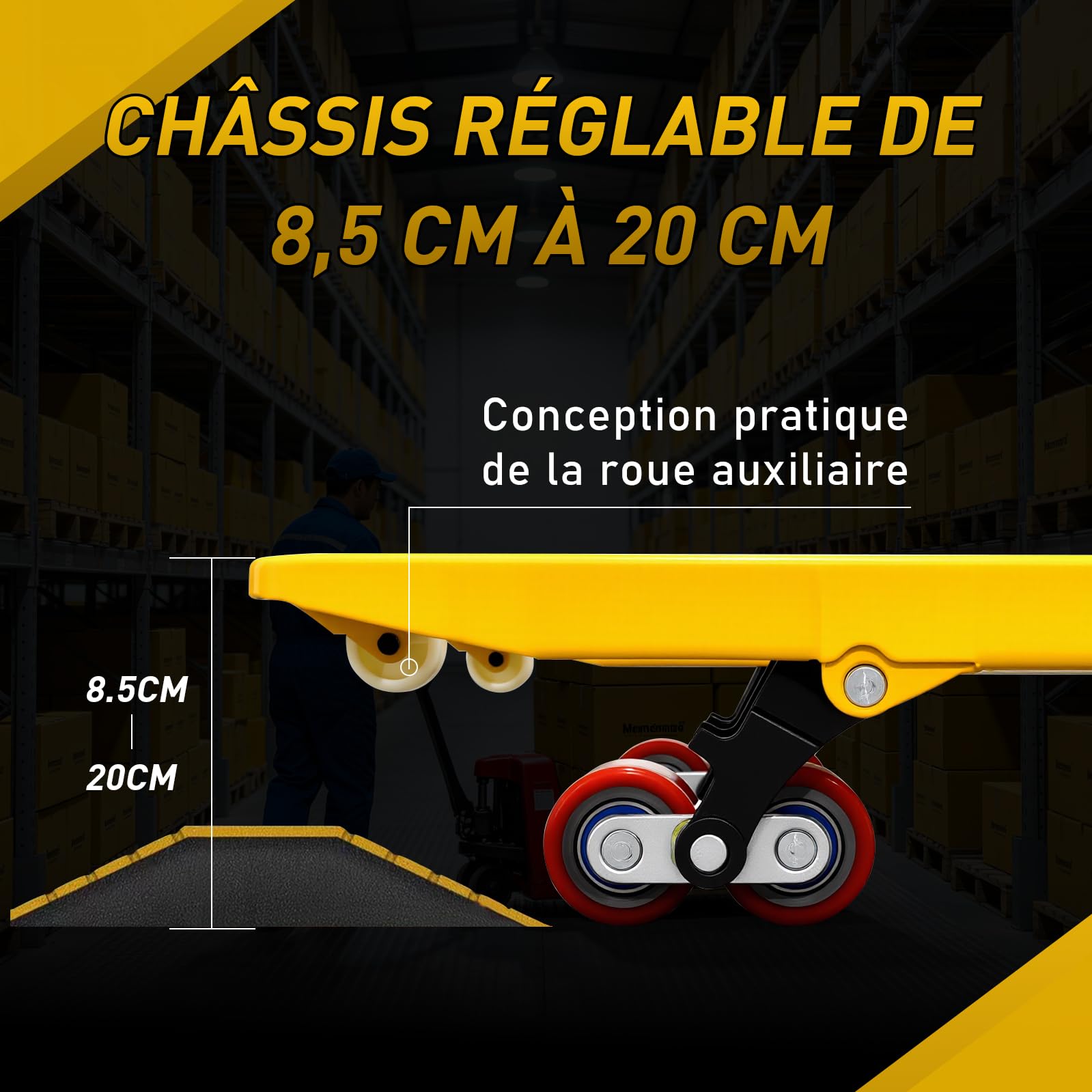 Transpalette Manuel 2500 kg, Fourches 800 × 550 mm | Idéal pour Espaces Restreints, Roues PU Tandem, Levage 85-200 mm, Déplacement Fluide