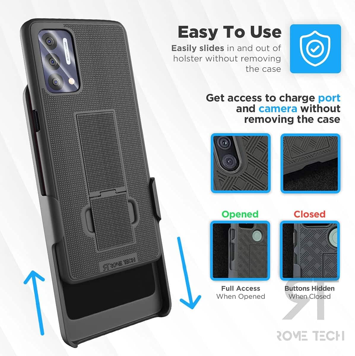 Rome Tech Holster Case with Belt Clip for OnePlus Nord N200 5G - DE2118 DE2117 Slim Heavy Duty Rugged Phone Cover with Kickstand - Black