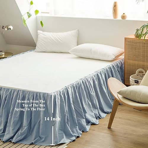 Miniatura 10 de BISELINA Falda de cama de lino francés con volantes plisados de 22 pulgadas a medida, mezcla de algodón de lino natural, con volantes, suave y